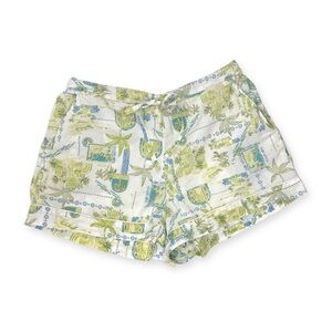 Calypso St Barth Lightweight White & Green Printed Lounge Shorts - 100% Cotton